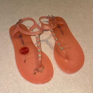 KATY PERRY Pink Jelly T Strap Floral Embellished Sandals